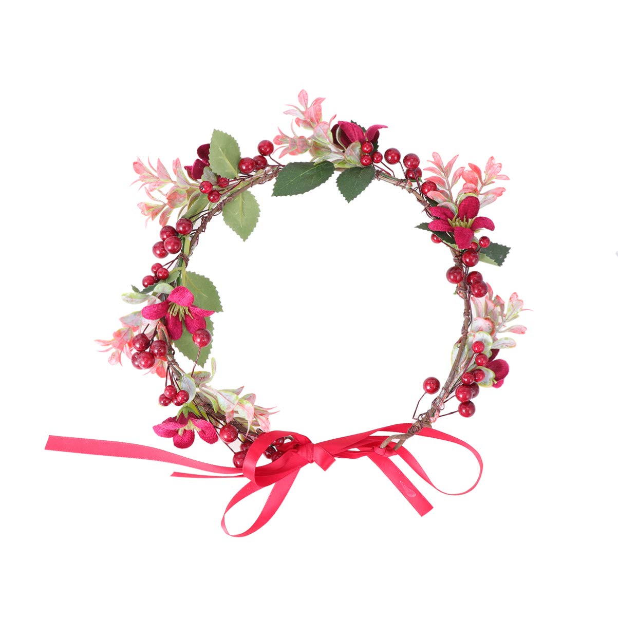 Minkissy Flower Hairband Floral Hair Garland Flower Crown with Holly Berry Christmas Hair Accessories for Lady Woman Girls