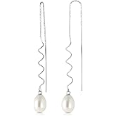14k White Gold Threaded Earrings with Freshwater-cultured Pearl