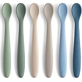 6 Piece Silicone Baby Feeding Spoons, First Stage Infant Soft-Tip Easy on Gums, Training Spoon Self-feeding, Utensils Supplies, Dishwasher & Boil-proof - Blue