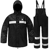 RainRider Rain Suits for Men Women Waterproof Fishing Rain Jacket Bib Pants Lightweight Reflective 3-Piece Rain Gear