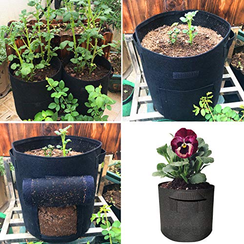 4 Pack Grow Bags ,2 Pack 5 Gallon 2 Pack 7 Gallon Plant Growing Bags Garden Plant Bags with Handle Vegetable/Flower/Plant Grow Containers for Indoor ＆ Outdoor Planting (5 Gallon+7 Gallon)