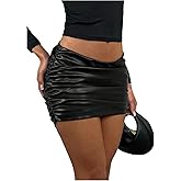 Floerns Women's Low Waist Ruched Side PU Leather Mini Skirt Bodycon Night Out Party Skirts