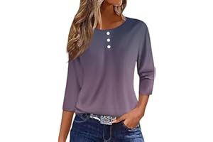 NUMALLER 3/4 Sleeve Tops for Women Fall Henley Crew Neck T Shirts Button Three Quarter Length Blouses Dressy Cute Shirts