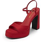 DREAM PAIRS Platform Heels for Women, Square Toe Chunky High Heels Ankle Strap Sandals for Wedding Party Formal Event