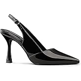 LOOPCHARM Women’s Slingback Pointed Closed Toe Pumps Dress Shoes 3.15 Inch Stiletto High Heels for Wedding Party Office Casual,Black Pu,7