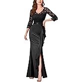 MISSMAY Women's Vintage Floral Lace Ruffle Half Sleeve Evening Party Formal Long Dress