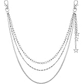 Sacina Goth Punk Layered Star Pants Chain, Silver-tone Star Wallet Belt Chain, Goth Grunge Emo Punk Accessories, Jewelry Gift for Women