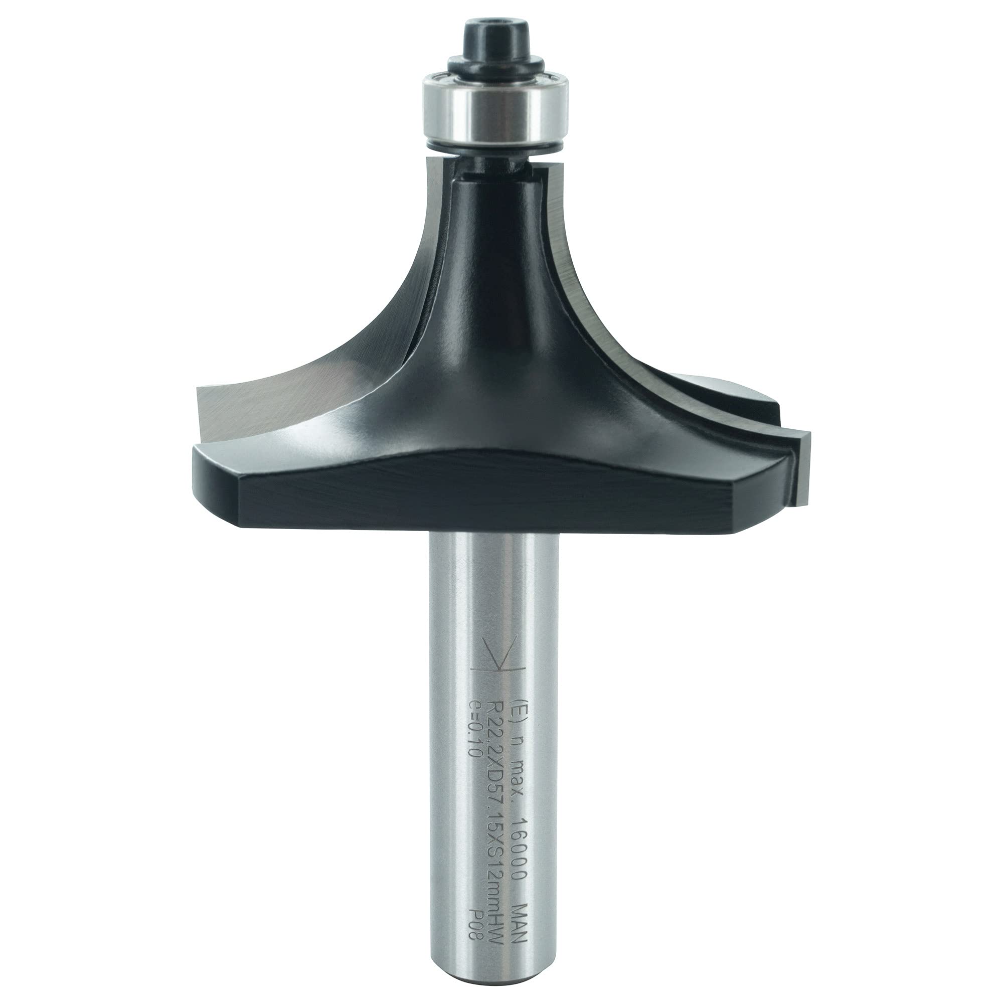 ENT 14386 Rounding Over Cutter TC Shank (S) 12 mm, Diameter (D) 57,1 mm, NL 28,6 mm, R 22,2 mm, SL 45 mm, with Ball Bearing