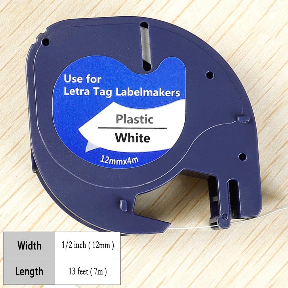 Bigger Replacement for Dymo LetraTag Refills Plastic Tape 16952 91331 91332 91333 91334 91335 Labeling Tape Used with DYMO LetraTag Plus LT-100H LT-100T QX50 (1/2 Inch x 13 Feet, 12mm x 4m, 6-Pack): Office Products