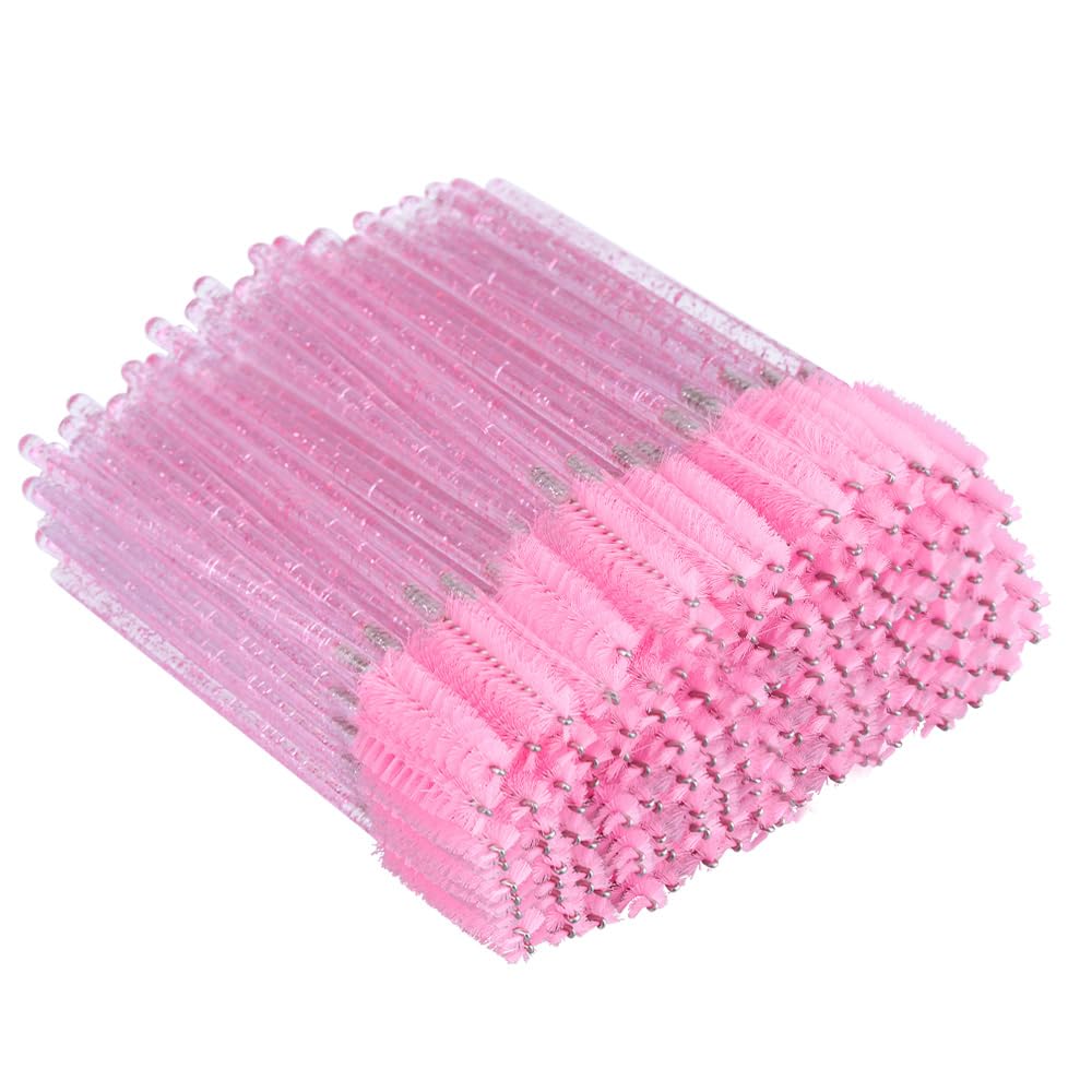 G2PLUS 200 PCS Disposable Eyelash Brushes Spoolies: Pink Crystal Mascara Wands, Extension Brush Applicator for Eyelash Extensions — image 1