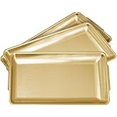 Aynaxcol 3Pcs 304 Stainless Steel Food Serving Tray, 12.6" Rectangular Serving Platters Multipurpose for Kitchen,Party Organizer Tray for Buffet Brushed Nickel (Gold)