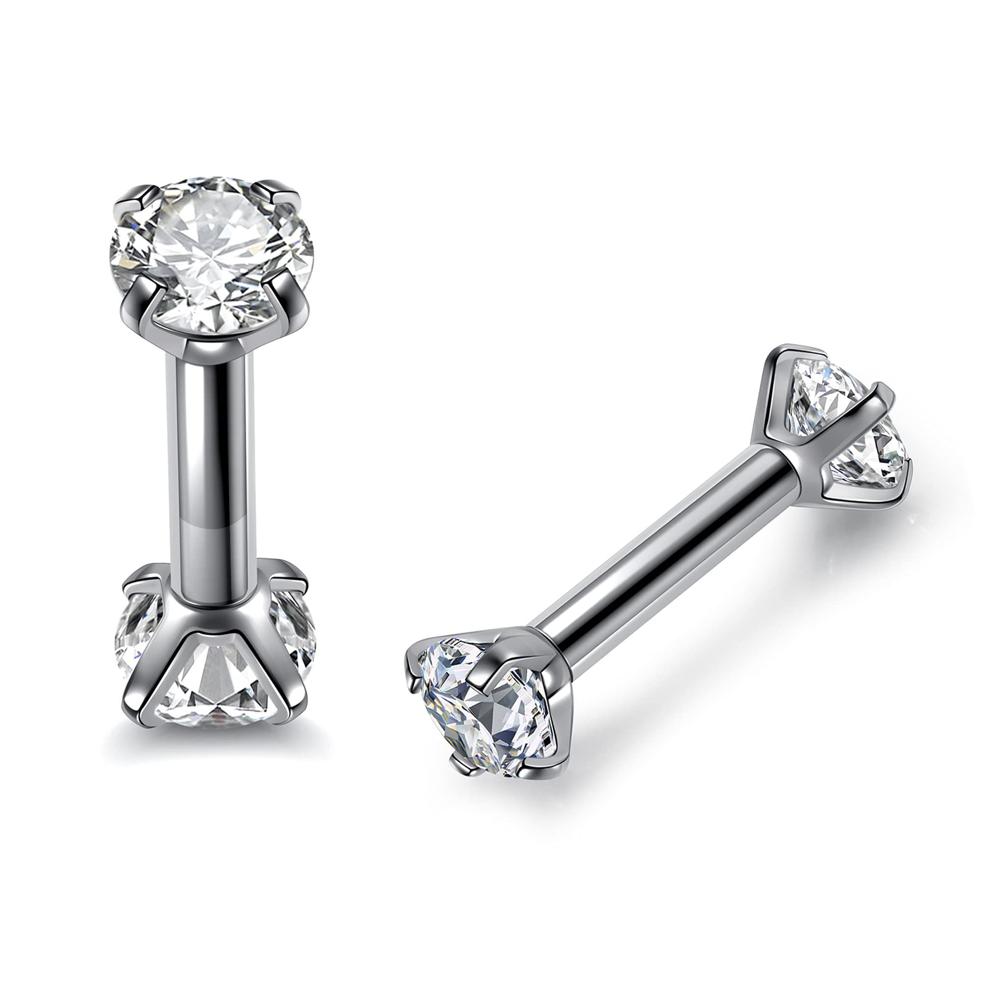 Jovivi 2pc Tragus Helix Piercing Jewellery 16G Stainless Steel Cubic Zirconia Helix Earring Cartilage Tragus Earrings Silver Ear Barbell Studs Earrings for Women