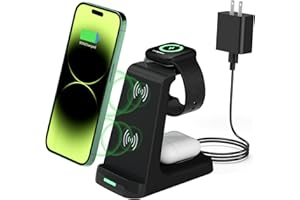 MMK Wireless Charging Station, 3 in 1 Fast Wireless Charging Staion for multipe Devices for iPhone 14 13 12 11 Pro Max X XS 8 Plus, Apple Watch Series 8 7 6 SE 5 4 3 2 & AirPods 3/2/Pro (with Adapter)