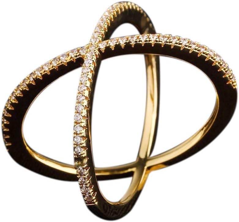 Altsommer X Cross Ring, X Cross Elegant Ring, Delicate Zircon Women Rings, Criss Cross Scarf Ring, Simple Ring, for Friends,Wife,Friends, X Knots Beautiful Ring (Gold, 6)