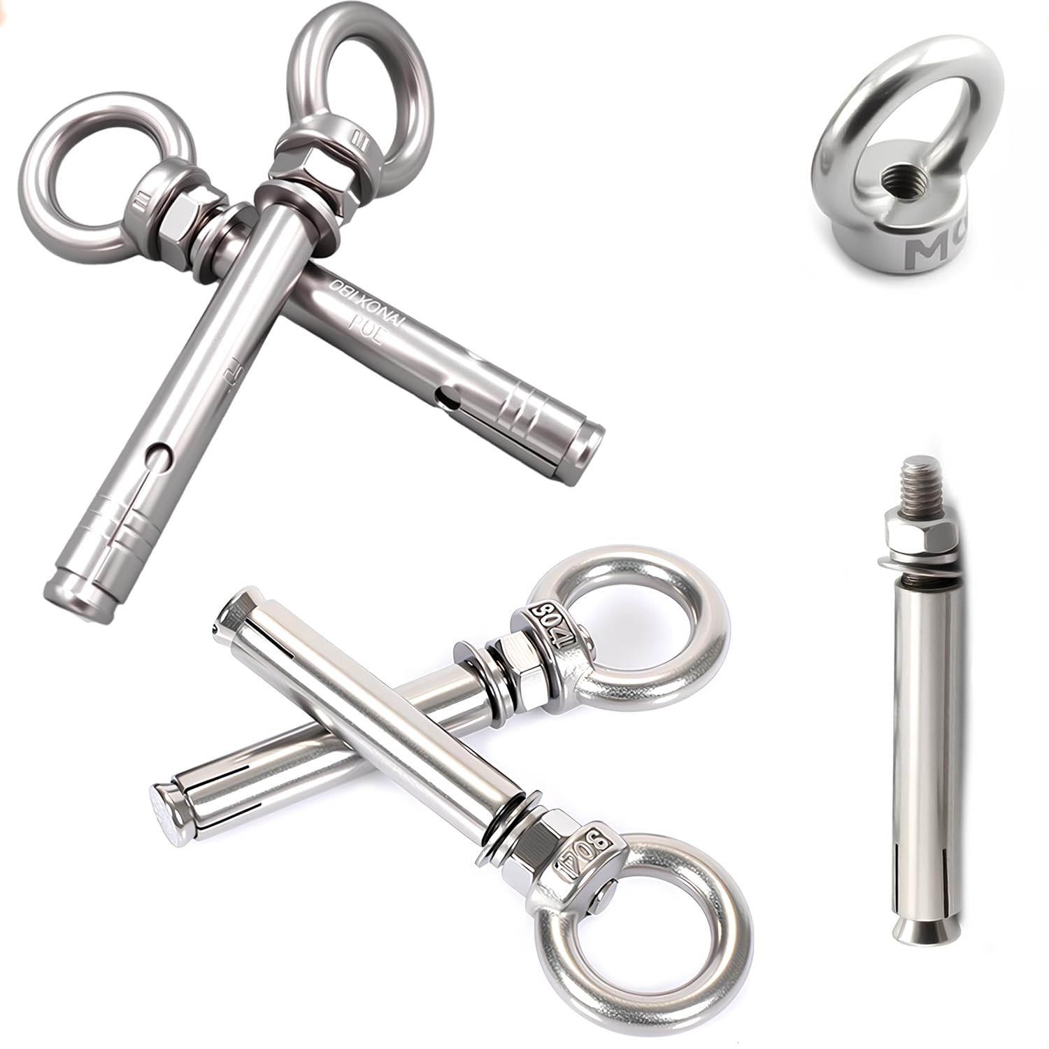 Preamer 5-Pack Eyebolt Bolt Stainless Steel Wall Concrete Brick Anchor Expansion Bolts Ring Screw Eyes, M6x70mm