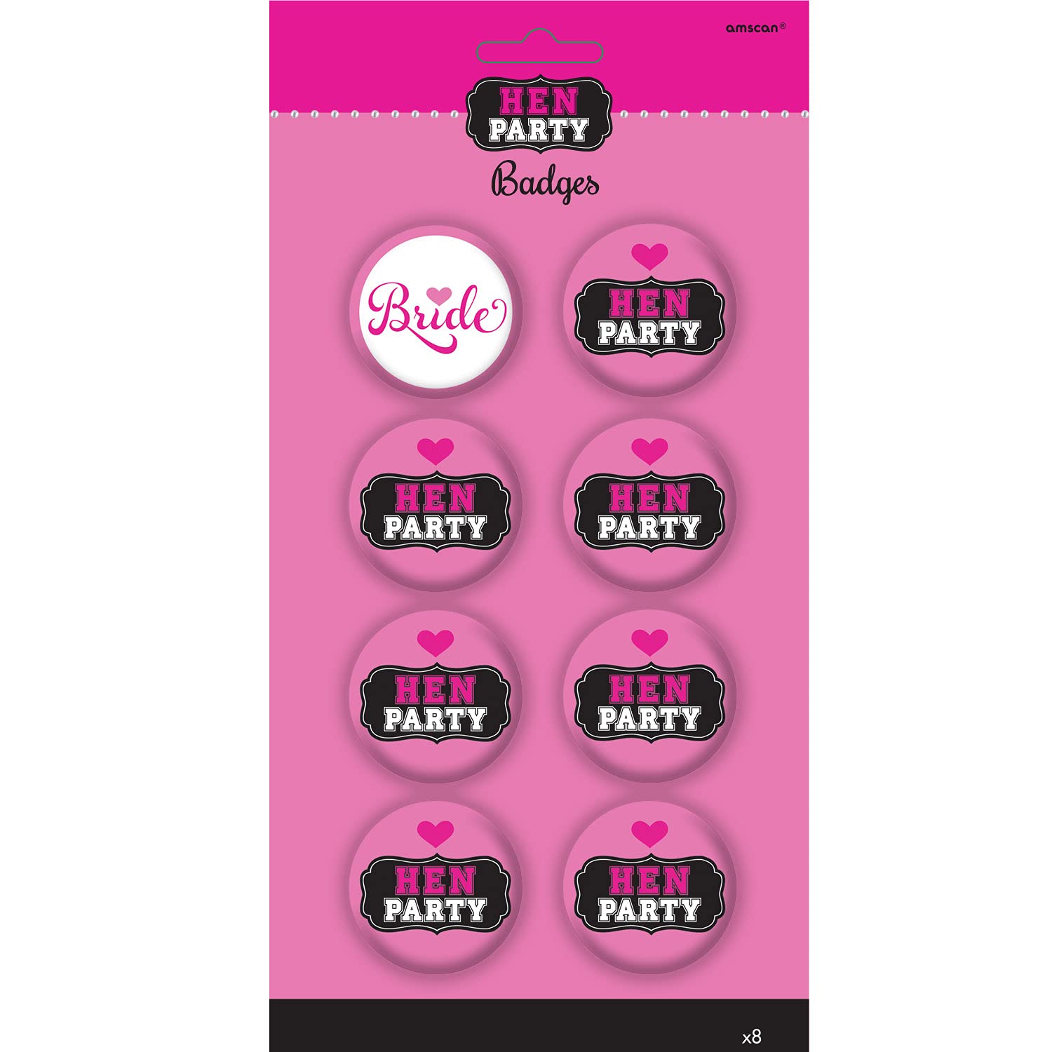 amscan 10022530 Bride and Hen Badges - 8 Pcs