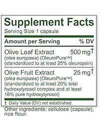 Extracto real de hoja de olivo europeo super fuerte, 25% oleuropein, 0,018 oz, 90 cápsulas, más...