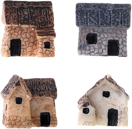 Danigrefinb Miniaturhaus Fur Garten Und Hof 1 4 Stuck Mikro Landschaft Miniatur Dorfhaus Diy Garten Ornament Dekoration Kunstharz Zufallige Farbauswahl 4 Stuck Amazon De Garten