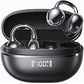 Kinglucky ClipFree A20 Open-Ear Earbuds, Secure & Comfort Fit, Premium Sound Clip-On Earbuds with Digital Display, 45H Playtime Bluetooth 6.0 Wireless Headphones, IP55 Waterproof for Running, Black