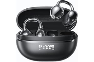 Kinglucky ClipFree A20 Open-Ear Earbuds, Secure & Comfort Fit, Premium Sound Clip-On Earbuds with Digital Display, 45H Playtime Bluetooth 6.0 Wireless Headphones, IP55 Waterproof for Running, Black