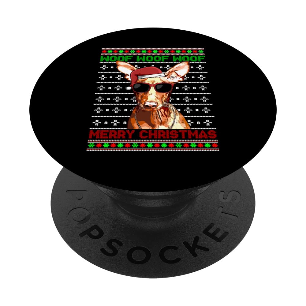 Pharaoh Hound Dog Funny Woof Merry Christmas PopSockets Swappable PopGrip