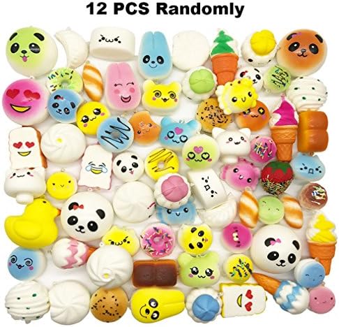 Yeng Random 12Pcs Squishies Kawaii Slow Rising Medium Mini Soft Food Squishy Panda/Bread/Buns/Cake/Ice Cream Phone Charms Straps Stress Relief Toys