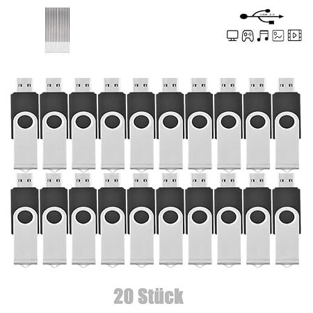 USB Sticks 4GB 20 Stück HOFOUND Speicherstick Memory Stick mit Lanyard Flash Drive Data Datenspeicher - 20pcs Schwarz