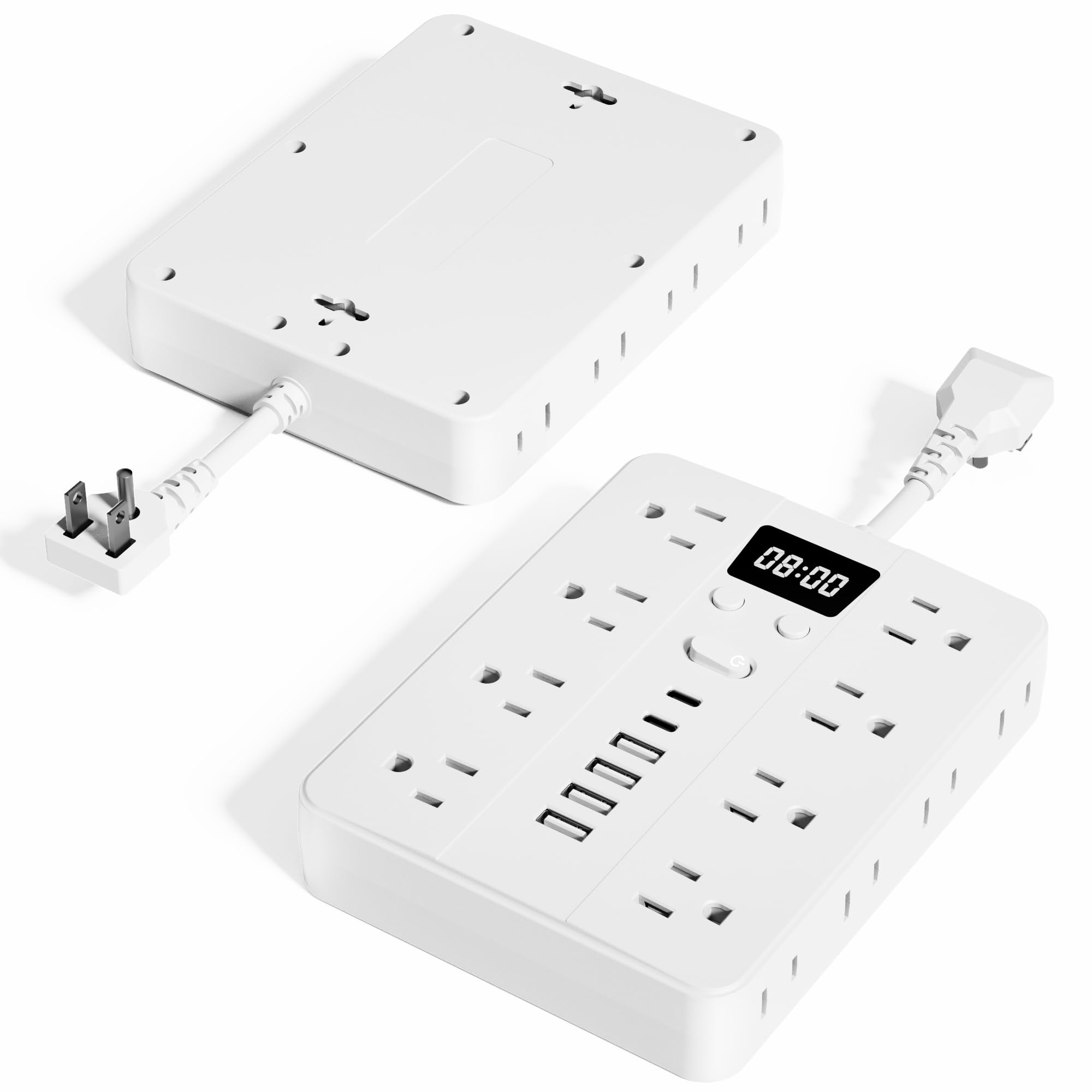 Photo 1 of 0.2/5/10FT, 23-in-1 Power Strip with Time Display, 16 AC Outlets, 6 USB Ports (2 USB C), Ideal for Living Rooms and Workstations, Kitchen Appliances and Charging Stations (White, 0.2FT)