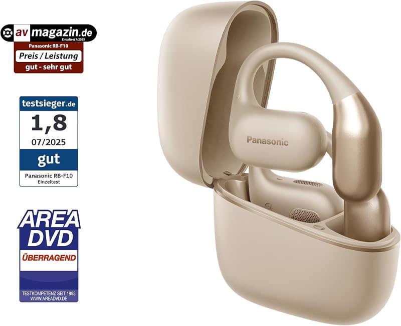 RB-F10DE-C Open-Ear kabellose Kopfhörer, Bluetooth 5.4 Kopfhörer mit ENC Mikrofon, 25 Std. Wiedergabe, IPX4 Sport Kopfhörer, Touch-Bedienung, Beige