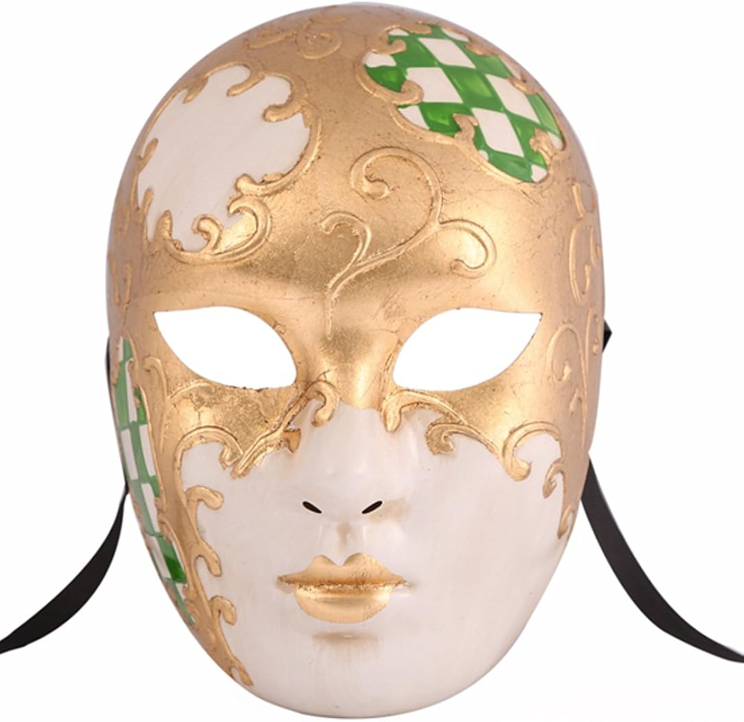Luxury Mask Full Face Party Masquerade Mask with Designs Green Gold Clothing