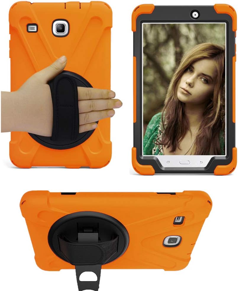Galaxy Tab E 8.0 T377 Case, KIQ Cover Shockproof Protective Shield Case Cover Palm Handstrap for Samsung Galaxy Tab E 8.0 SM-T377 [2016] SM-T377 (Shield Orange)
