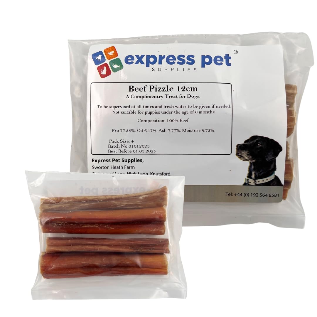 Express Pet Supplies 4 x Extra Thick (5-6") Beef Bully Pizzles Sticks Dog Dental Sticks, 100% Natural Air Dried PIzzles Stick Chews for Dogs