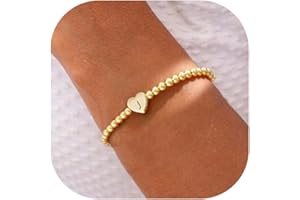 THAIVOR Beaded Bracelets for Women Dainty Heart Initial Bracelet Letter A-Z Charm Bracelet for Women Stretch Bead Ball Bracelet Trendy Jewelry Gifts