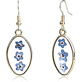 Desnuage Gold Pressed Forget Me Not Flower Dangle Earrings for Women - Unique Floral Plant Jewelry