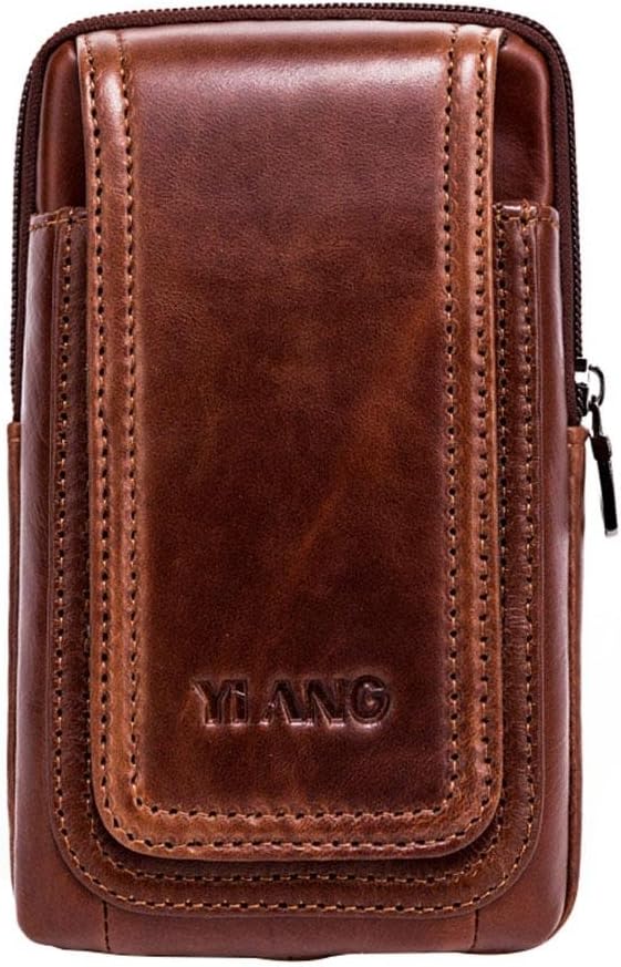 AOLVO Leather Vertical Men Cell Phone Belt Pouch Loop Holster Case Belt Clip Waist Bag Mini Travel Purse Wallet Carrying case For iPhone 6/7/8 Plus,iPhone X,Samsung S5/S6/S7/S8 Note 8+Keychain-6 inch