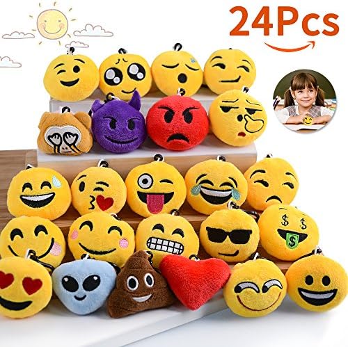 HOFUN Emoji Keychain, No-Repeated Emoji Party Supplies Fun Birthday Emoji Party Favors for Kids Goody Bag Stuffers Set of 24