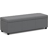 SIMPLIHOME Avalon 54 inch Wide Contemporary Rectangle Extra Large Storage Ottoman Bench in Stone Grey PU faux leather, Assemb