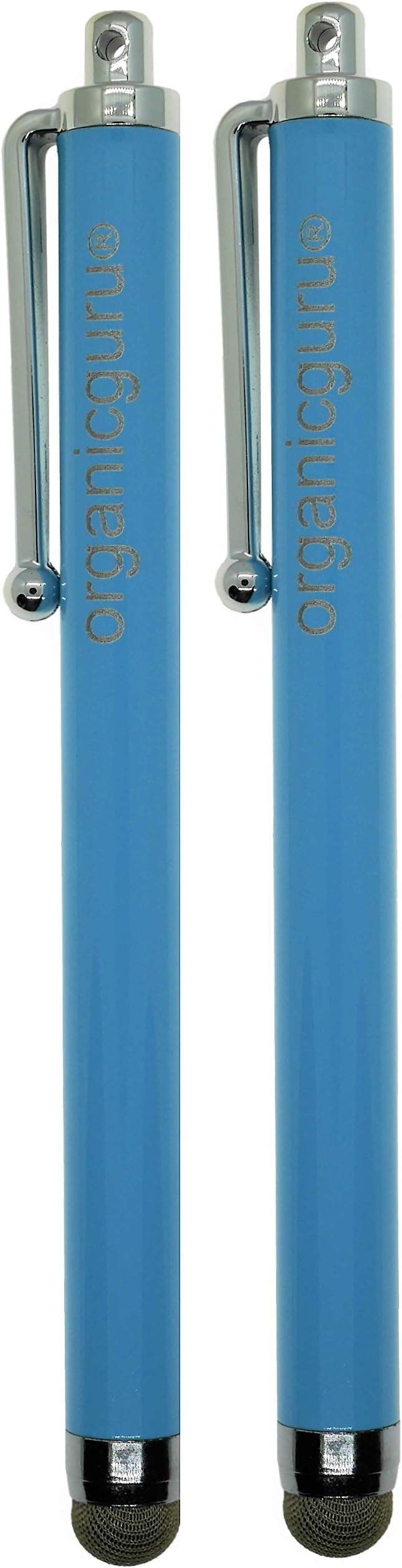 OrganicguruTWIN Pack Micro-Fibre Tip Stylus Pens - Aluminium Metal Universal Stylus Pen for iPhone, Smart Phones and All Other Capacitive Screens Devices (Light Blue)