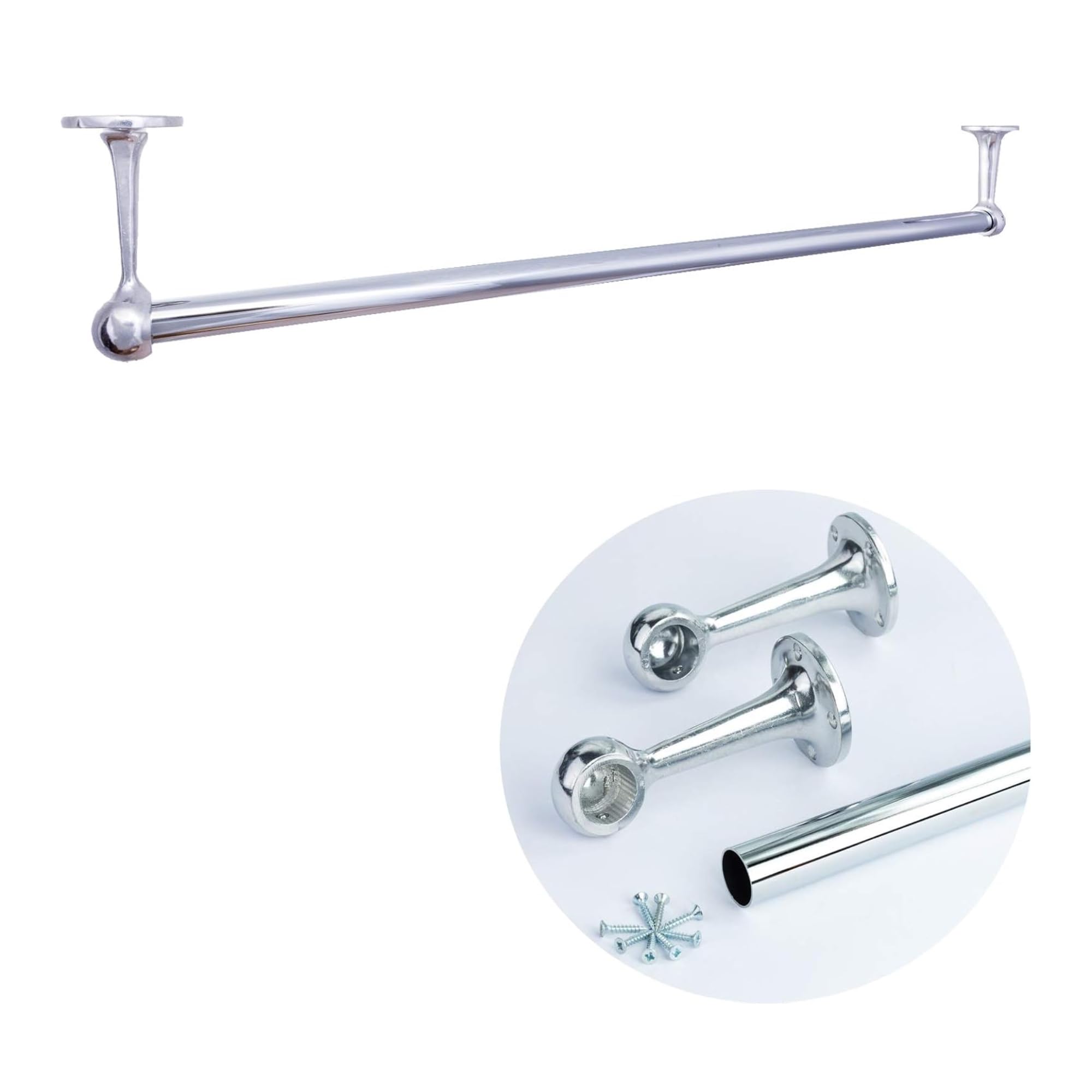 Wardrobe/Shop Fitting Round Hanging Rail Set 25mm Polished Chrome Tube Metal Closet Organiser/Suspended Retail Display by MKGT® (1.3M (1300mm))