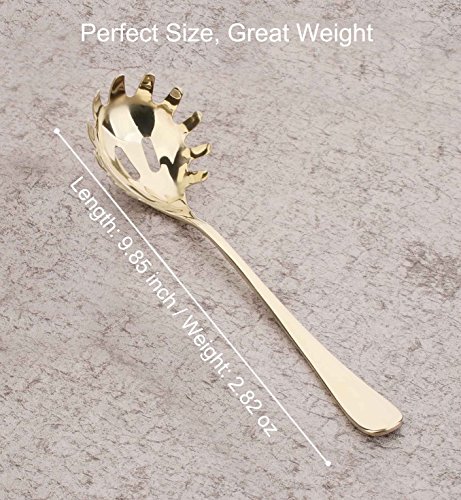 2 Piece Spaghetti Pasta Fork Noodle Serving Spoon Drains Serves Set 9.8-inch Stainless Steel Kitchen Tool Dishwasher Safe (Gold)
