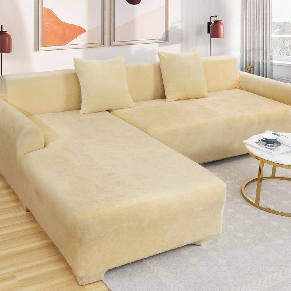 Ginrly Velvet Ltype corner couch covers, plush Lshape sofa throws, waterproof cut sofa throws