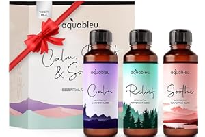 AQUABLEU Essential Massage Oil Gift Set – Stocking Stuffers for Adults – Serenity Trio: Lavender, Peppermint & Eucalyptus Blends (80ml Each) in Elegant Packaging – Men & Women Christmas Gift