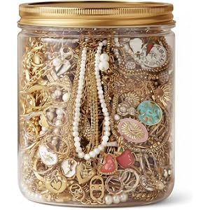 Perodlly Gold Mystery Jewelry Jar Set | 10-piece Mystery jar Set, Assorted Gold-tone Earrings, Rings, Necklaces, Gift-ready P