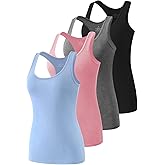Star Vibe Racerback Workout Tank Tops for Women Basic Athletic Tanks Yoga Shirt Sleeveless Exercise Tops 4 Pack
