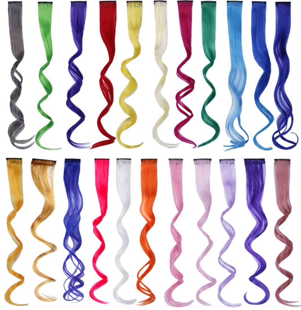 aSulis Colored Clip in Hair Extensions 22'' Colorful Curly
