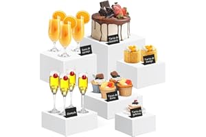 6 Pcs Buffet Risers with Mini Sign and Marker, Food Display Stands for Buffet Table Party Catering Dessert Jewelry Collectibl