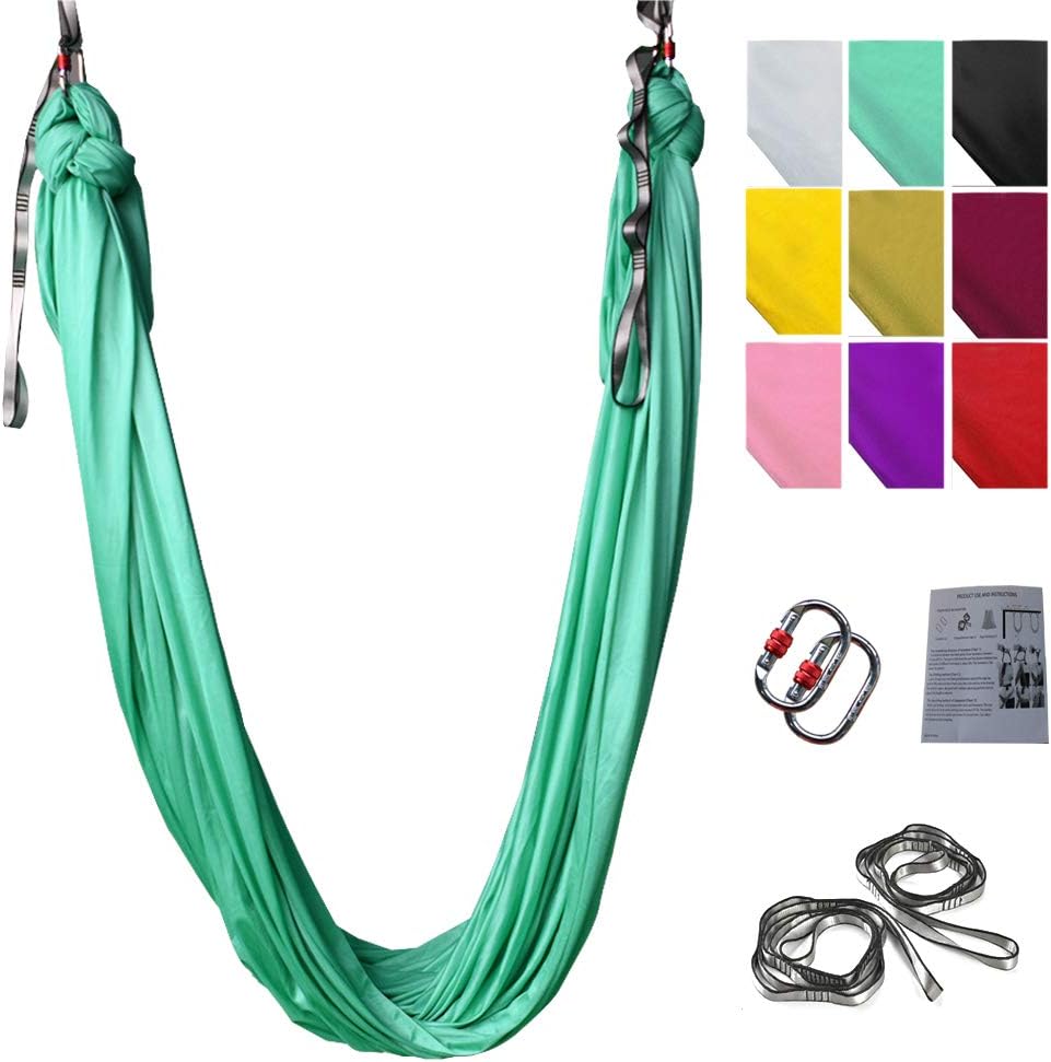 SEAFOWL Aerial Yoga Swing Set,5.5 Yards Anti Gravity Hammock Lnversion Exercises Lnclude 2 Carabiner,2 Daisy Chain, 1 Hanging Lnstructions