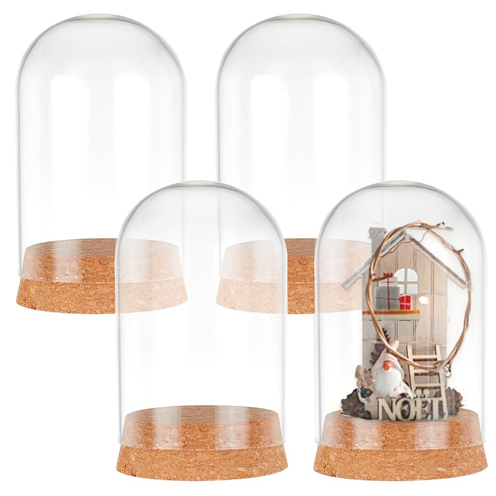 PH PandaHall 4pcs Cloche Bell Jar Glass Dome Cover Display Dome with Cork Base Glass Bottles Dome Decorative Jars Display Case for Flower Storage Home Christmas Party Favor Decoration 6.5x11cm