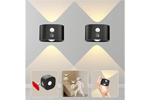 KOOPALA Motion Sensor Wall Sconces of 2, Cordless Auto Motion Activated LED Wall Lights 360°Rotate& Rechargeable Battery Operated, 3 Brightness, Indoor Motion Detection Wall Lamps for Hallway Stairway
