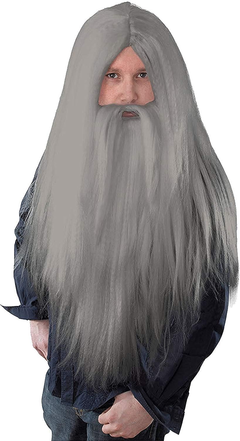Men Fancy Dress Halloween Party Long Straight Artificial Wizard
